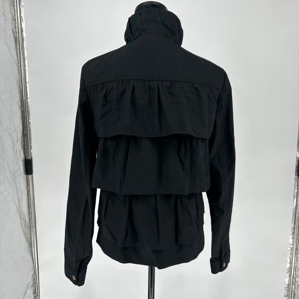 Y2K‎ Banana Republic Black Ruffle Cotton Jacket Chic Minimalist Women's 8 - Picture 4 of 7